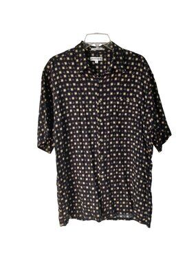 Pierre Cardin Mens L Rayon Short Sleeve Button Shirt Black Tan Geometric #I-2